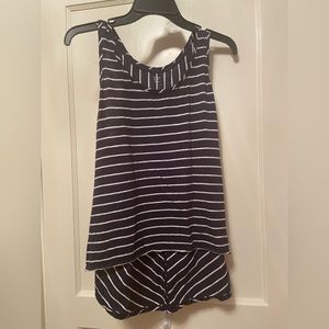 Crown & Ivy Blue and White Sleeveless high low tank